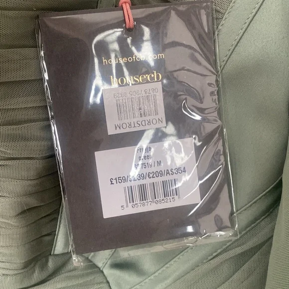 House of CB Freyja Satin Ruched Long Sleeve Body-Con Dress medium m green - Picture 5 of 11